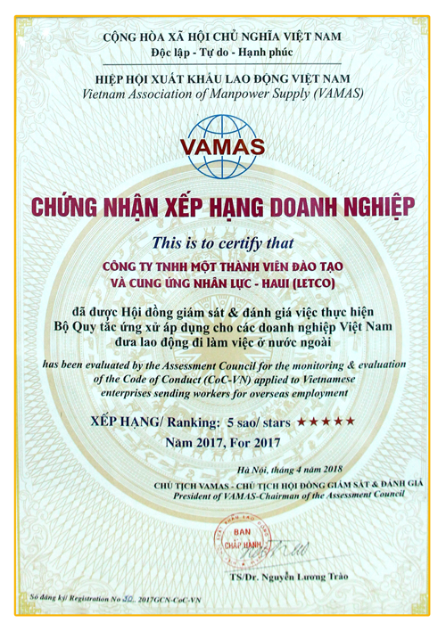 letco dat chung nhan 5 sao nam 2017