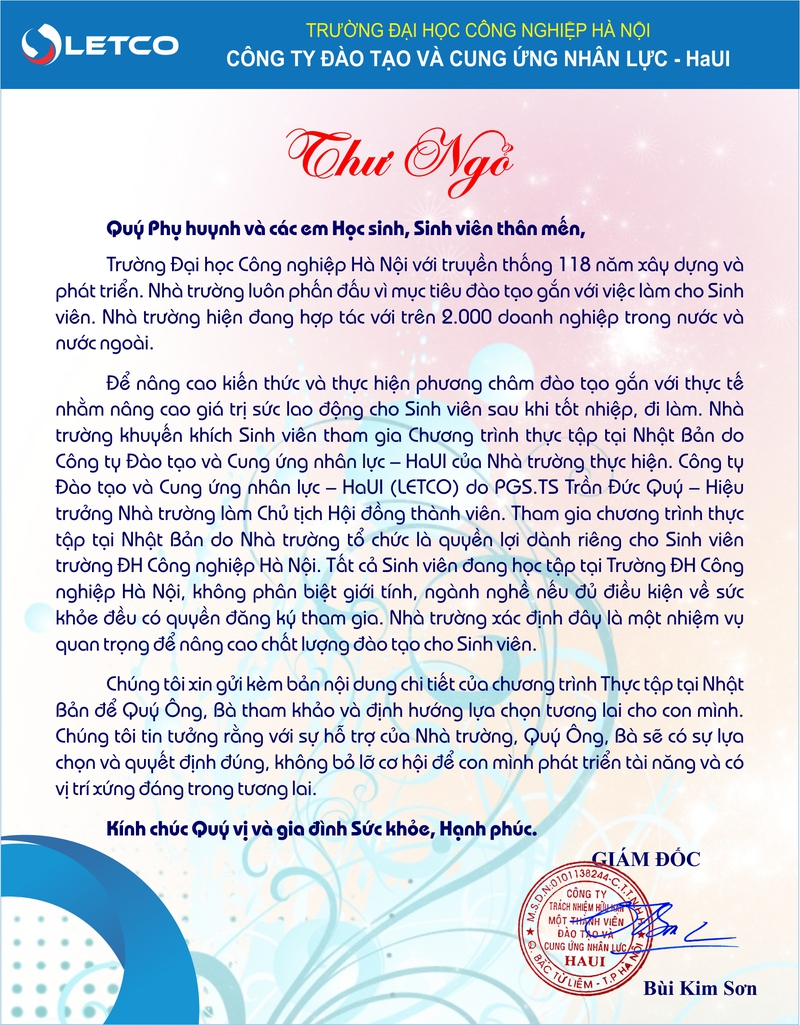 chuong trinh thuc tap sinh nhat ban danh cho hssv dh cong nghiep ha noi