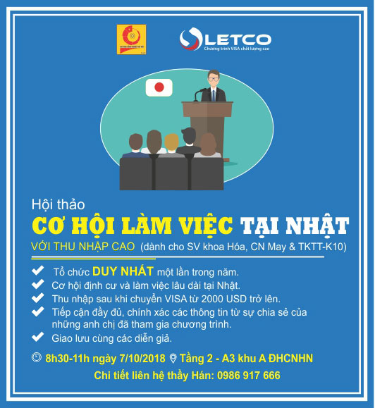 Hôi thảo “Cơ hội làm việc tại Nhật Bản” dành cho SV Khoa CN Hóa và CN May & TKTT